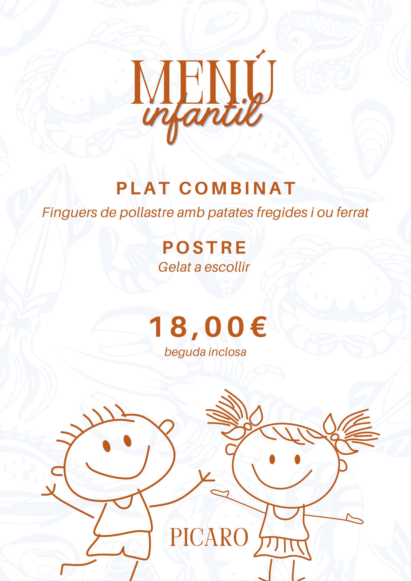 Menú de grupos de Pícaro 2026, página 3: menú infantil: plato combinado y helado